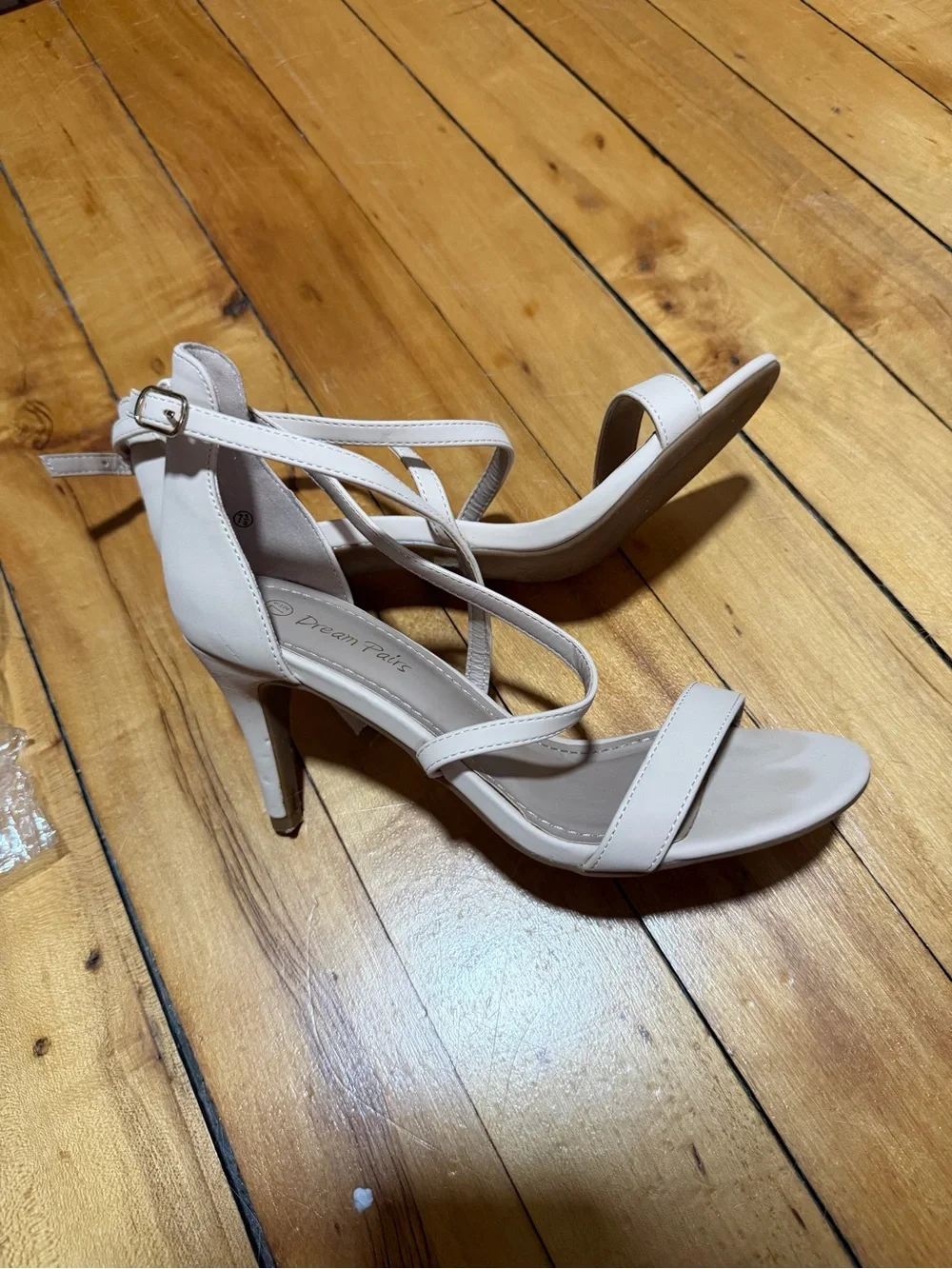Dream Paris Criss Cross Heeled Wedding Sandal Light Tan/ Cream Size 7.5